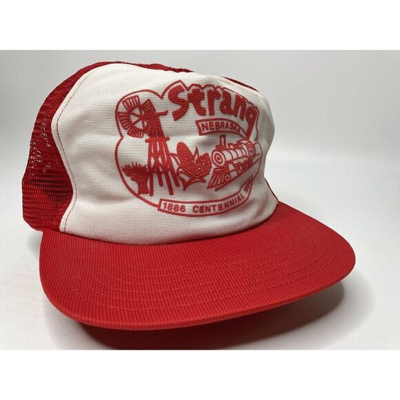 Strang Nebraska Centennial Logo Screenprint Mesh Snapback Farmer Trucker Hat VTG - Picture 1 of 9